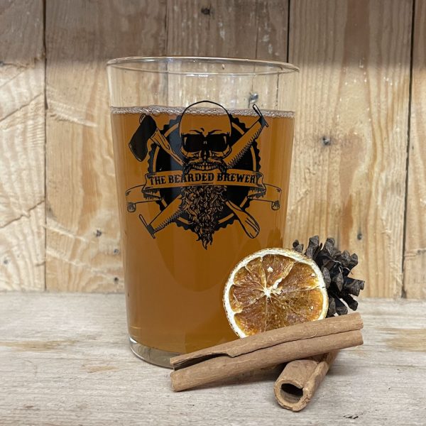 The Bearded Brewery Pint Glass, Filled with cider